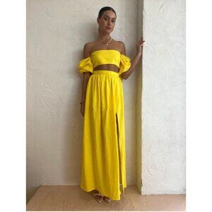 NEW Rumer The Label Revolve Delphine Linen Maxi Skirt in‎ Yellow Size Medium